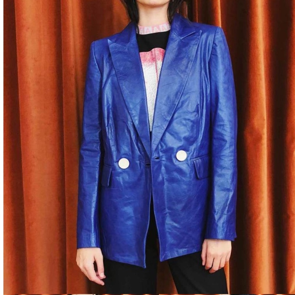 GENUINE LEATHER BLUE WOMENS BLAZER